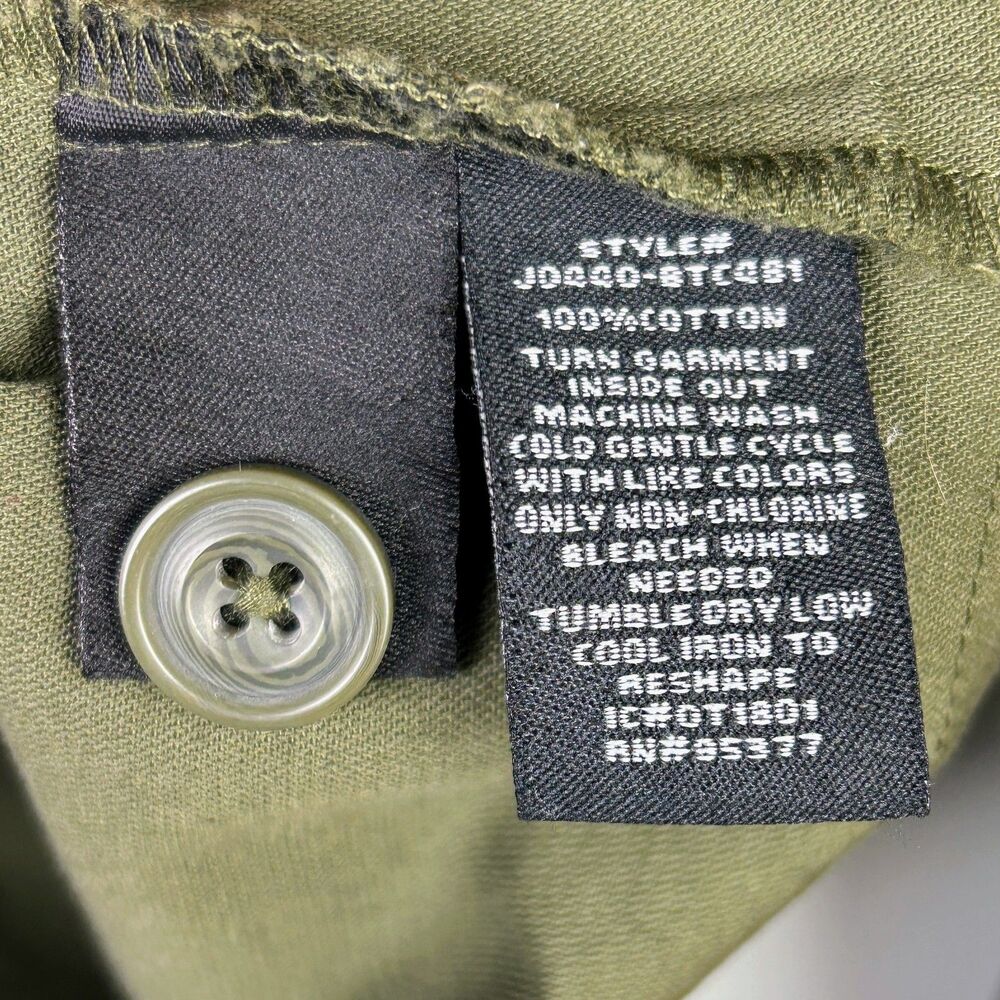 Sanctuary Fray Hem Utility Jacket Green Camo Cotton Canvas Snap Front Military M - Picture 12 of 13